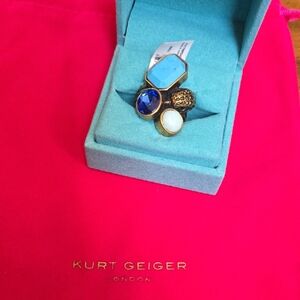 Kurt Geiger Gold Ring Set with Blue and White Stones